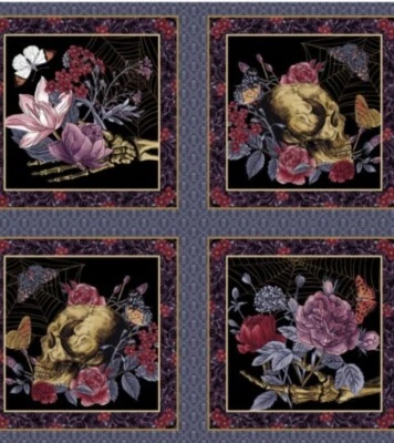 Bones•Skulls & Florals Fabric-Cotton•1yd BTY* GORGEOUS! Fast Ship! LooK! SALE! - Image 1 of 4