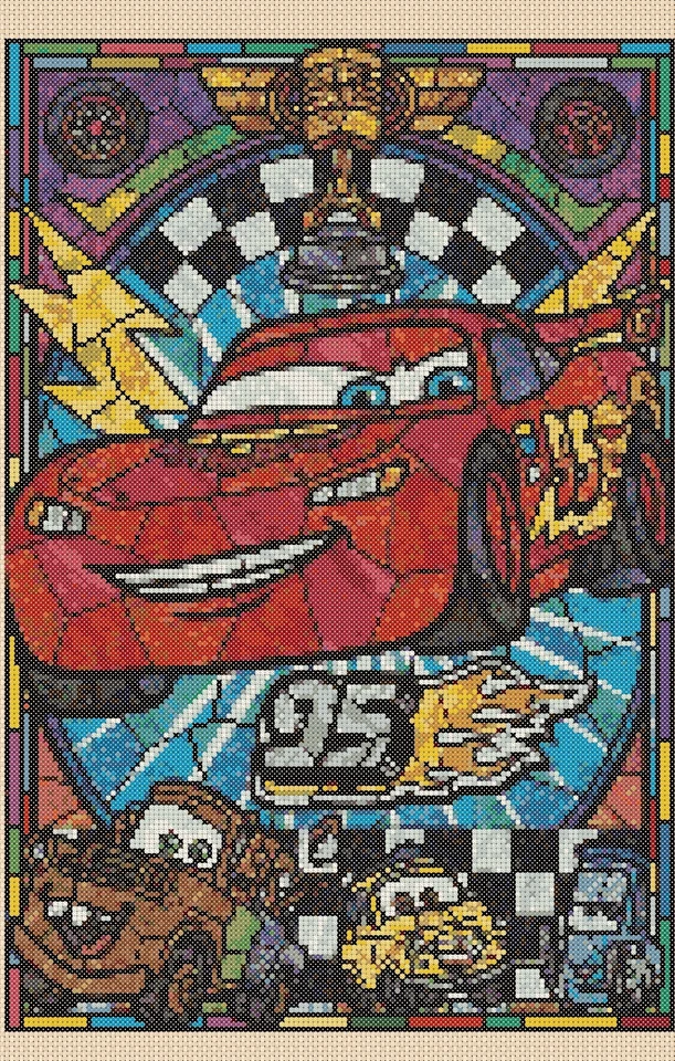 Disney Cars Stained Glass Counted Cross Stitch Chart No. 10-73 - Image 1 of 1