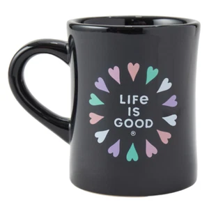 Life is Good 115626 - Patterna Heart LIG Diner Mug - Jet Black - Picture 1 of 2