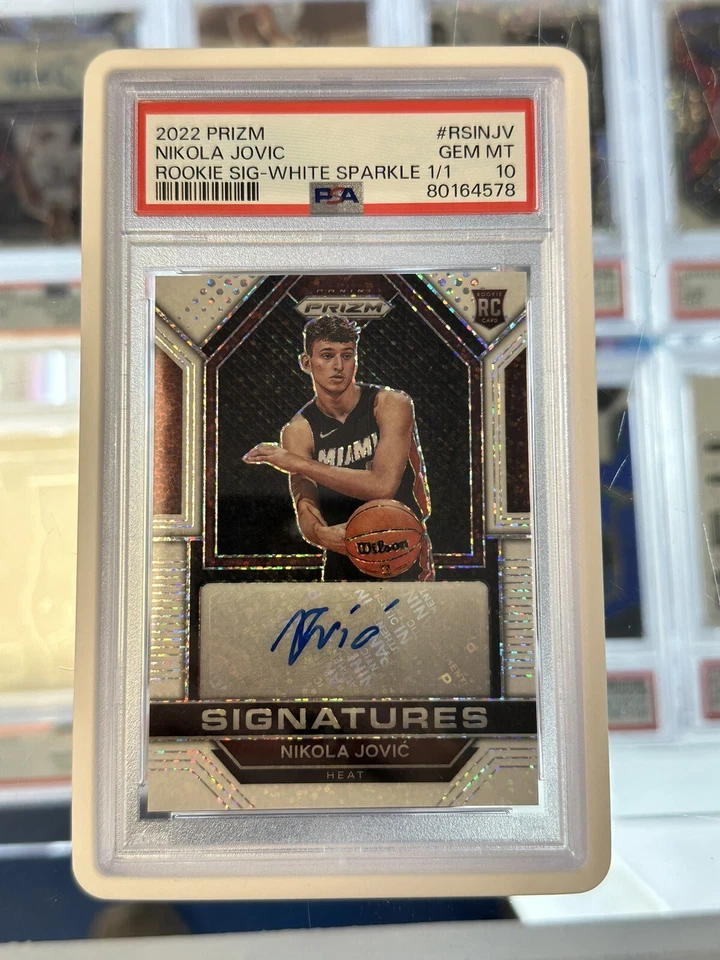 2022 Prizm Rookie Signatures Nikola Jovic White Sparkle Rookie Auto 1/1 PSA 10 - Image 1 of 2