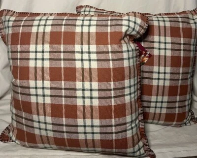 World Market Set of (2) Harvest Plaid Fashion Toss Pillows - 20in x 20in - NEW - Image 1 of 4