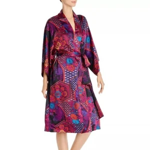 NATORI Empress Print Wrap Robe Purple M MSRP $160 NEW - Picture 1 of 3