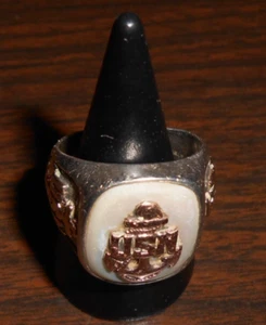 STERLING VINTAGE G/F WWII U.S. NAVY MOTHER OF PEARL/ABALONE SIZE 8.75 RING - Picture 1 of 7