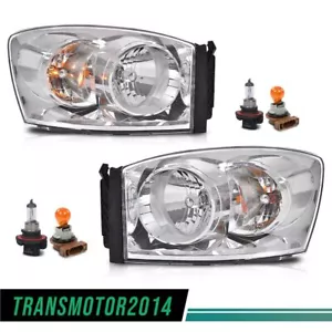 Chrome Headlights Pair For 2006-2008 Dodge Ram 1500 2500 3500 Driver & Passenger - Picture 1 of 12