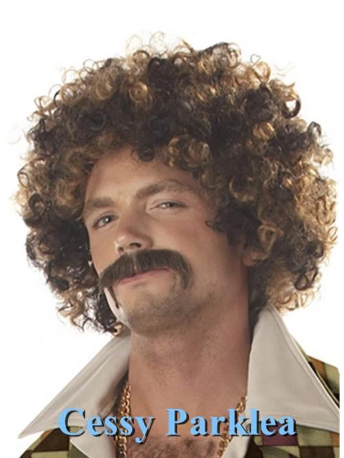 G2-4 Para hombres Años 70 Discoteca Tachuelas Peluca Años 70 Disfraz Fiesta Conjunto Retro Peinado Foto 1 de 1