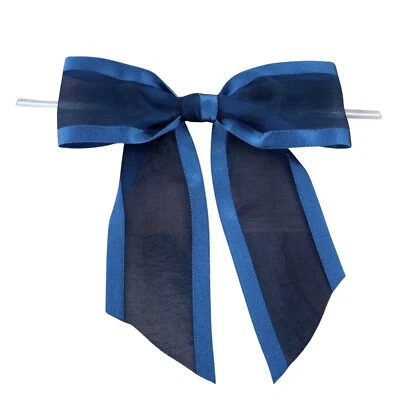 GIFTWRAP ETC Pre-Tied Navy Blue Organza Bows - 4" Wide, Set of 12, Craft Ribbon Easter Bow