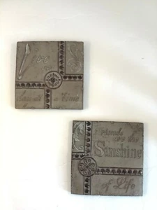 Set of 2 Inspirational Wall Art Embossed Stone Slate 7"x7" - Picture 1 of 4