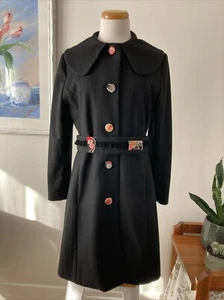 MAOICCHI black 100% wool coat with belt, Japanese fabric and velvet trim, 12 - Picture 1 of 23