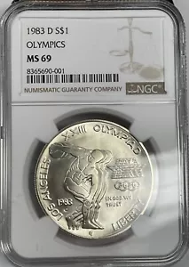 1983-D Olympics Unc Silver Dollar NGC MS 69 US Mint Commemorative $1 -Fresh Slab - Picture 1 of 2