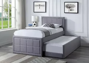 Single Trundle Bed Frame & Mattress Grey Pull Out Storage Sleepover Bed Kids 3FT - Picture 1 of 11