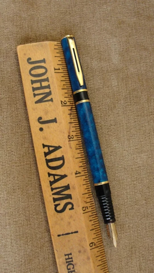 Waterman  Laureat Fountain Pen Light Blue Marble Fountain Pen Fine Pt In Box * - Image 1 of 1