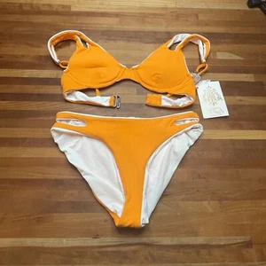 Conjunto de bikini Becca by Rebecca Virtue línea fina con aros naranja/blanco pequeño - Imagen 1 de 10