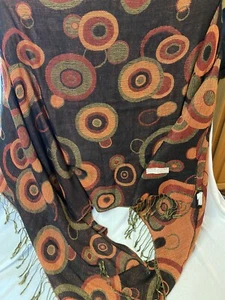 Pashmina Schal Halstuch Tuch meliert schwarz mit farbigen Kreisen 28”x 70” - Bild 1 von 8