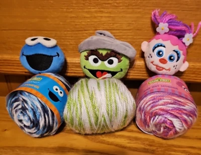 LION BRAND SESAME STREET One Hat Wonder Yarn Cookie Monster  Oscar Abby Cadabby - Image 1 of 2