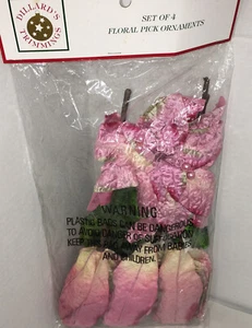 Dillards Trimmings Set Of 4 Floral Pick Ornaments Gold - Picture 1 of 6