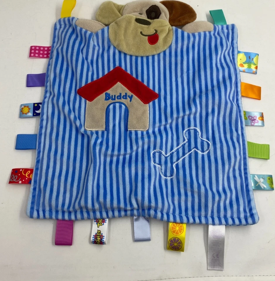 Taggies Peek A Boo Buddy Cachorro Perro Bebé Manta Azul Rayas Hueso Seguridad Lovey Foto 1 de 3