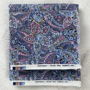 Vtg 80s Floral Blue Pink Paisley Cotton Fabric Remnants 118 x 16” & 44 x 23” - Picture 1 of 3