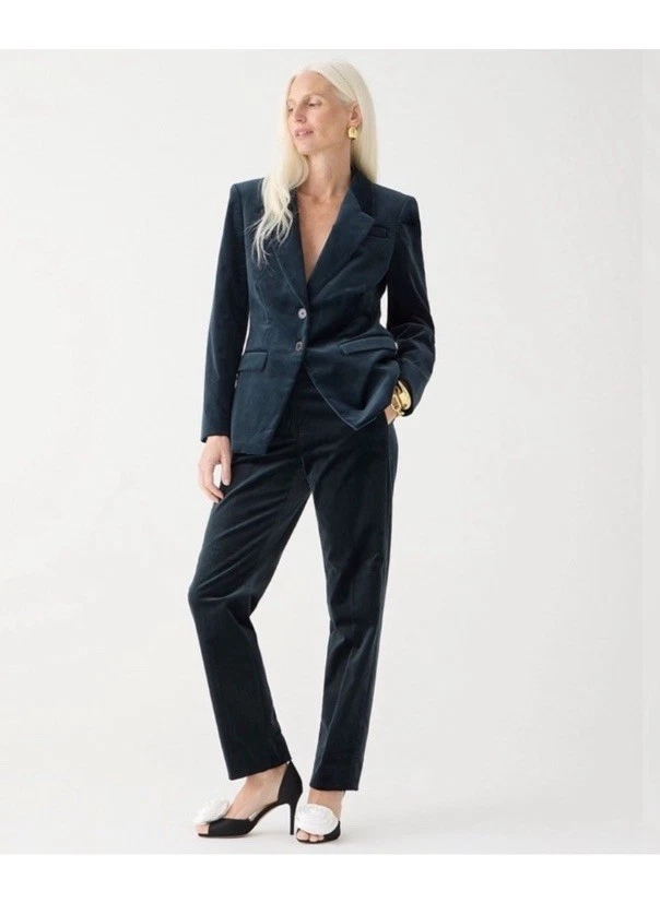 Calça feminina J.Crew Kate perna reta elástica verde veludo tamanho 6 - Imagem 1 de 4