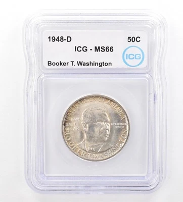 1948-D Booker T Washington Commemorative Half Dollar MS66 ICG Nice Tone *7382 - Image 1 of 3