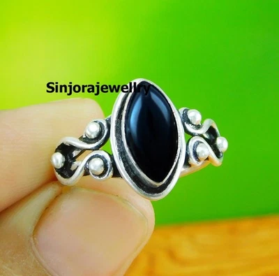 Anello con pietre preziose in onice nera in argento sterling 925 fatto a... - Immagine 1 di 4