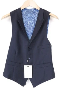 SUITSUPPLY Ferrara Men's Waistcoat UK34S Navy Wool Collared Single-Breasted Vest - Picture 1 of 7