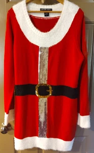 United States Sweaters Women’s Sz L Tunic Dress Santa Suit Sequins - Picture 1 of 6