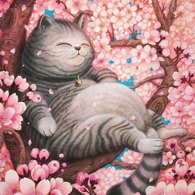 38*26Cm Adults 1000 Pieces Paper Jigsaw Puzzles Cherry Blossom&Cat Cute Animals  - image 1 of 4