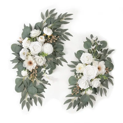 2 PIEZAS Blanco Imitación Flor Swag para Boda Letrero Recepción Ceremonia Decoración Floral Foto 1 de 4