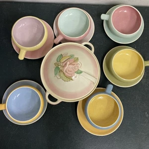 Vintage Susie Cooper Patricia Rose Round Vegetable Bowl Tureen Lid +6 Bowls - Picture 1 of 10