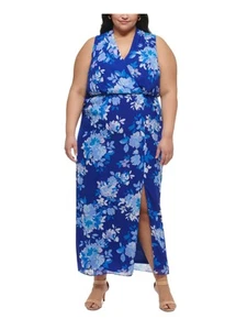JESSICA HOWARD Womens Blue Lined Sleeveless Maxi Party Blouson Dress Plus 16W - Picture 1 of 8