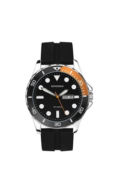 Sekonda Mens Balearic 44mm Black with Rubber Strap Model 30118 RRP £39.99 - Image 1 of 4
