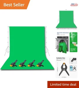 Professional-grade 10x12 Ft Green Screen with Clips for Photography & Streaming - Picture 1 of 8