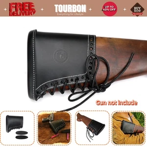 Tourbon Black Leather Rifle Buttstock Cover Slip on Shotgun Recoil Pad Hunting - Picture 1 of 24
