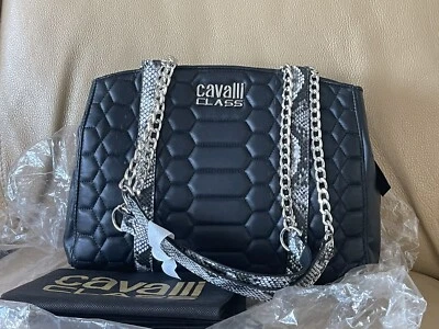 NWTCavalli Class Leather Python Print Shoulder Bag Made In Italy Black & Silver - Image 1 of 4