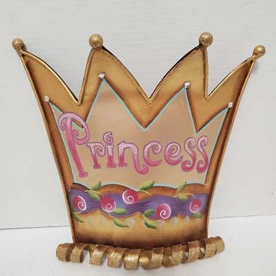 Princess Metal Crown Little Girls Room Wall Decor Nursery Rhinestones Glitter - Image 1 of 4