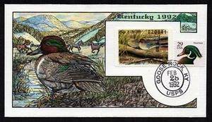 USA, SCOTT # KY8, HANDPAINTED MILFORD FDC COVER 1992 KENTUCKY DUCK WATERFOWL - Picture 1 of 1