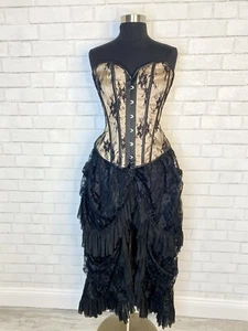 2pc Black Lace Skirt Corset Cosplay Victorian Coquette Wimsigoth Steampunk M/L - Picture 1 of 24