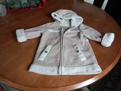 Chaqueta de piel de oveja forrada de sherpa tostada 3T azul marino antigua con capucha niño pequeño  Foto 1 de 4