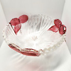 Vintage Anna Hutte 9" Crystal Bowl Clear With Ruby Cut Floral Design VGC *1 Chip