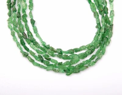 Natural Tsavorite Garnet Gemstone Beads 8 Inch Strand 4-5 MM Uncut Shape Gifted - Image 1 of 4