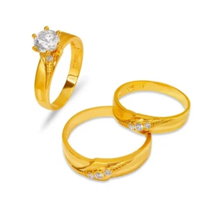 NEW 14K YELLOW GOLD WEDDING TRIO RING SET  - Picture 1 of 2