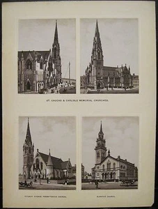 Antique Print Four CHURCHES of BELFAST N Ireland Enoch Fitzroy Elmwood Carlisle - Picture 1 of 5