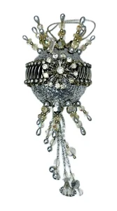 Ornamento natalizio vintage sfera gioiello starburst glitter perline 9”x 4” argento - Foto 1 di 7