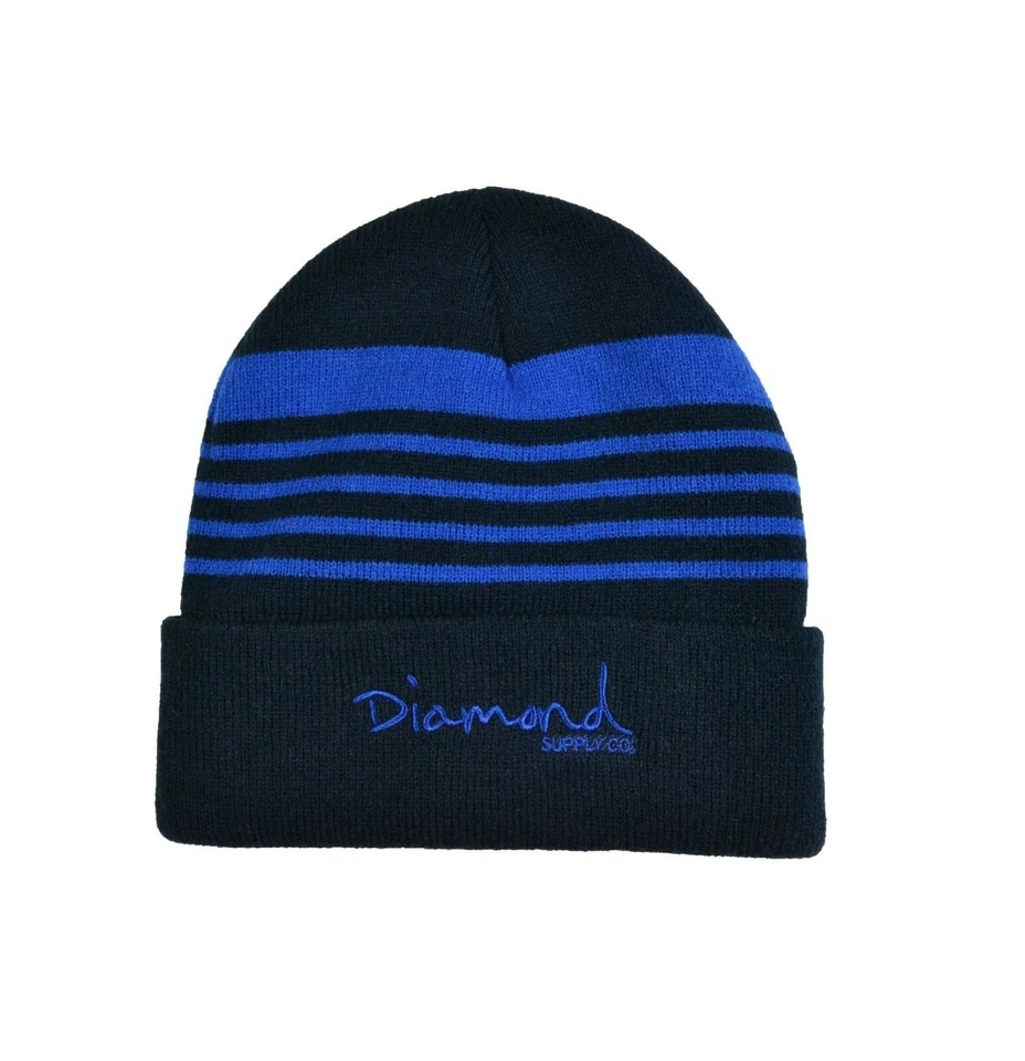 Diamond Supply Co. STRIPES PLED Azul Negro Bordado Logo Sombrero Gorra Tejido Gorro Foto 1 de 1