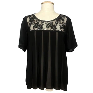 RVCA Mujer Top L Negro Plisado Transparente Floral Encaje Fluido Hada Capricho Retro - Imagen 1 de 12