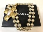 CHANEL Coco Mark Cross Cross Pearl Necklace Vintage Vintage Gold with Box