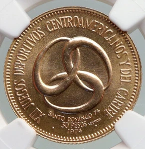 1974 DOMINICAN REPUBLIC Central Am & Caribbean GAMES Gold 30 Pes Coin NGC i92186 - Picture 1 of 5