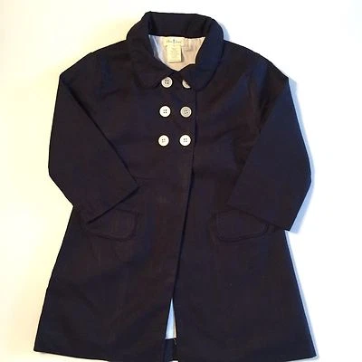 NUEVO ABRIGO DE VESTIR NIÑA OLIVE JUICE Boutique Azul Marino Talla 3 Lino Algodón Iglesia  Foto 1 de 4