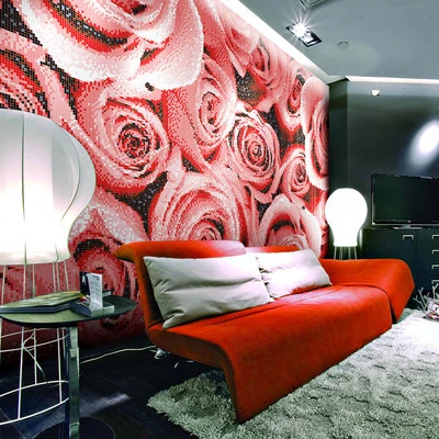 Papel de parede romântico rosa vermelha personalizado cristal arte decoração azulejos maurais - Imagem 1 de 4