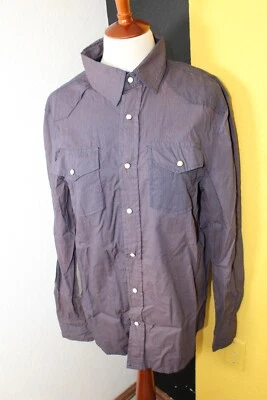 Western Mens Shirt Large NY Pearl Snap Purple Blue Pockets Cotton Ditch Plains - Image 1 of 4